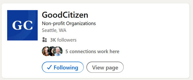 Screenshot depicting Follow organization on LinkedIn